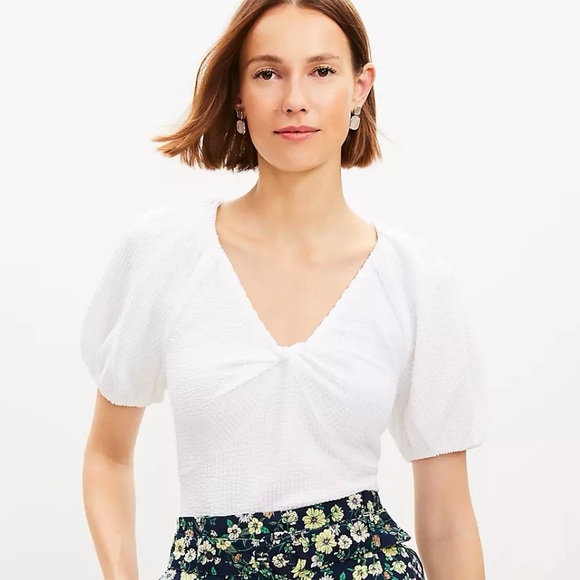 LOFT Tops - NWT LOFT M White Textured V Neck Blouse Dainty Boho Prairie Cottagecore Romantic